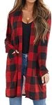 Dressmine Women's Long Sleeve Open Front Cardigan Buffalo Plaid Knitted Maxi Sweater Coat Outwear Red X_Large