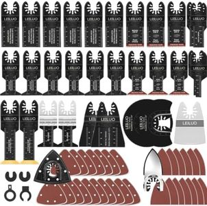 LEILUO 116 Pcs Multitool Blade Kits Cutting and Sandpaper Oscillating Tool Accessories Universal Oscillating Saw Blades with Storage Bag Compatible with DeWalt Makita Dremel and More