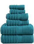 LANE LINEN Luxury Ribbed Bath Towels - 100% Cotton Towels for Bathroom, Zero Twist Soft Shower Towels, Absorbent, Quick Dry, 2 Bath Towels, 2 Hand Towels, 2 Wash Cloths (6 Piece Set) - Sea Port