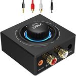 YMOO Bluetooth 5.0 Receiver for Home Stereo, RCA 3.5mm Jack AUX HiFi Audio Adapter, Stereo Receiver with Volume Adjustment Receiving Music from Phone/Tablet/PC to Speaker/Subwoofer/Soundbar Home Stereo