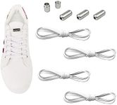 (2 Pairs) Elastic No Tie Shoelaces with Metal Buckles,Quick Lazy Metal Lock Laces Shoe Strings,System With Elastic Shoe Laces,One Size Fits All Kids & Adult,Elderly (White)