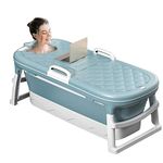 Bathtub Adult Bath Tub,Portable Bathtub,Barrel Sweat Steaming Bathtub,Folding Bathtub,Mobile Bathtub Adult,Plastic Folding Thicken Bathtub Home Sauna (Blue with Cover) (138 * 62 * 52 cm)