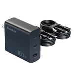Huntkey 100W USB C Wall Charger - 3 Port GaN PD Fast Charger USB-C Power Adapter Compatible with MacBook Pro/Air, DellxPS, iPad Mini/Pro, iPhone 14/14 Pro/iPhone 13/13 Pro, Galaxy S22/S21, Pixel