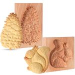 Meanplan Carved Wooden Cookie Mold, Baking Embossing Cookies Stamp Mold Cutter Funny 3D Pinecone Cookie Mold Wood Squirrel Cookie Mold for Christmas Kitchen DIY Baking Tools (Squirrel, Pine Cone)