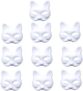 YANJIY 10 Pezzi Maschera Da Gatto, Maschere Di Gatto Halloween, Maschera Da Gatto Cosplay, Maschere Di Carta Bianca, Maschera Verniciata Della Di Carta, per Carnevale, Cosplay, Halloween Party…