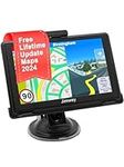 Jimwey UK Sat Nav Car Navigation, 5 Inch GPS Navigator with 2024 UK Europe Maps, Free Lifetime Updates, for Truck Lorry, Postcode, Speed Camera Alert, Lane Guidance Assist, POI