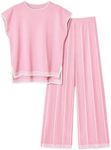 Ekouaer Womens Matching Sets Knit Sweater Sets 2 Pieces Outfits Pullover Tops Wide Legs Pants Lounge Set Pink