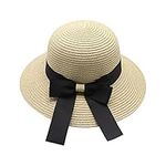 Women Foldable Bowknot Hat Wide Brim Straw Hat Floppy Summer Sun Cap UV Protection Beach Cap Sun Visor Hat for Travel Vacation Beige