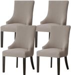Gollense 4 Pieces Stretch Wingback Side Chair Covers, Spandex Jacquard Dining Chair Covers with Arms Washable Dining Room Chair Slipcovers with Arms Funiture Protector Home Decor (4, Khaki)