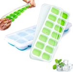 DOCAT 2 Pack Ice Trays For Freezer, Silicone Ice Cube Tray With Removable Lid Flexible Silicone Bottom Ice Cube Trays, 100% Bpa Free, Food Grade Ice Cube Mould (Square, Green & Blue)