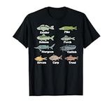 Types Of Freshwater Fish Funny Fishing Gifts For Men Kids T-Shirt