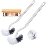 Toilet brush, toilet brush with edge cleaner, upgrade toilet brush, curved toilet brush, long handle, plastic toilet brush set with strong bristles for deep cleaning (2 pieces (with hook))