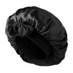 Abeillo Silk Sleep Bonnets for Women, 1PC Adjustable Satin Night Sleeping Cap Soft Elastic Band Silk Bonnets for Sleeping, Hair Bonnet with Tie Band for Curly Hair Braid Women (Black)