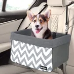 ZAKAPAWS Portable Car Travel Dog Booster Seat, Breathable Pet Carrier with Seat Belt, Safety Lookout - 16-in Grey Stripe