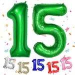 Dark Green Number 15 Balloon 40 Inch, Large 15 Number Balloon Big Foil Helium 15 Balloons, Dark Green 15th Birthday Decorations for Boys and Gilrs, 15 Year Anniversary Party Decorations Supplies