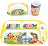 French Bull Toddler Kids Feeding Melamine Tableware Dinnerware Flatware BPA Free Dishwasher Safe, Durable Plate, Cup, Bowl, Divided Tray Dinnerware Set - Jungle