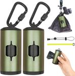 SHAOUMAN 2 Pack Metal Dog Poop Bags Holder Aluminum Poo Bags Dispenser with 30 Black Unscented Pet Waste Bags and 3 Leash Accessories for Dog Walking(2 Holders 30 Bags,Dark Green)