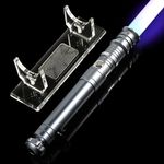 AthlChamp Motion Control Heavy Dueling Lightsaber for Adults, Dueling Light Saber with Heavy Duty Metal Hilt & Thick PC Blade & 16 Sound Fonts & 12 RGB Colors & Acrylic Saber Stand - Grey