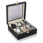 Aqsa PU Leather 6 Slot Watch Case Box for Men and Women Ultimate Watch Box Organizer with Soft Pillow Transparent Display Watch Case Holder for Travel (Black)