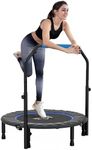 HOMCOM 40" Foldable Mini Trampoline Fitness Trampoline Rebounder for Adults with Adjustable Foam Handle, for Indoors, Outdoors, Cardio Training, 150kg Weight Capacity, Blue
