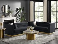 Inspired Home Anniston Velvet Upholstered Corner Sectional Sofa, Gold Base, Right Facing, Black