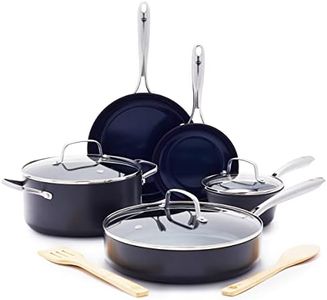 Blue Diamond Cookware Hard Anodized Ceramic Nonstick, 10 Piece Cookware Pots and Pans Set, Non-Toxic PFAS and PFOA-Free, Dishwasher and Oven Safe, Durable, Even Heating, Metal Utensil Safe, Blue