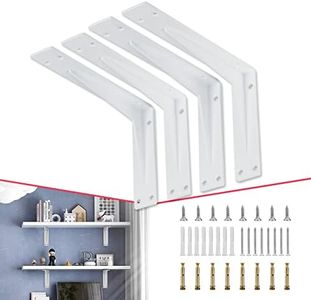 CLT 8” White Shelf Bracket, 1/5" Thick – Heavy Duty Corner Brace, Supports 220 lbs, Industrial Modern Farmhouse Style – Right Angle Bracket for Tables, Benches, DIY Space-Saving Projects (Pack of 4)