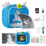 Kids Camera Instant Print 1080P HD Kids Digital Camera For Girls Boys with 4 Roll Photo Paper Birthday Gifts for 3-12 Year Old Girl 6 Colour Pens 32GB SD Card (Blue)