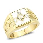 YourJewelleryBox Mens Masonic Ring Gold White Enamel Cubic Zirconia No Tarnish,Stainless Steel Base Stamped (U)