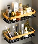 MorivaHomes Multipurpose Self-Adhesive Aluminium Bathroom Wall Mounted Storage Organizer Shelf Holder/Rack/Bathroom Accessories (Pack of 2, Gold)