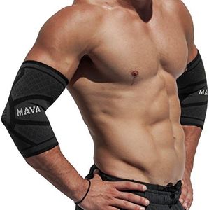 Mava Sports Elbow Compression Sleeve Support for Weightlifting, Pain Recovery, Tendonitis, Gym Workouts and Arthritis - Made with Strong Elastic Fabric Material for Men and Women (Black, Large)