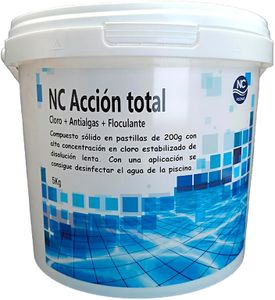 NC Cloro Pastillas 5 acciones | Mantenimiento de Piscina | Tratamiento Multiacción (Desinfectante, alguicida, bactericida, floculante y estabilizante) | Formato 5 kg | Fabricado en España