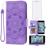 Asuwish Phone Case for iPhone 6plus 6splus 6/6s Plus Wallet Cover with Tempered Glass Screen Protector and Flip Card Holder Stand Cell iPhone6 6+ iPhone6s 6s+ i 6P 6a S Six iPhone6splus Women Purple