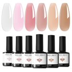 Modelones Gel Nail Polish Set, 6 Colors Transparent Jelly Gel Polish Kit Sheer Pink Nude Milky White Nail Polish Gel, Soak Off LED Gel Nail Kit DIY Nail Art Salon Manicure Gifts for Women Girls