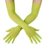 Luwint Long Mesh Gloves, 21" Over Elbow Extra Long Tulle Gloves Opera Halloween Prom Stretchy Long Silk Sheer Gloves (Green)