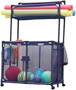 Pool Bins Pool Noodles Holder, Toys, Floats, Balls and Floats Equipment Mesh Rolling Double Decker Multi Use Storage Organizer Bin, Large with Noodle Rack (23" L x 35.3" W x 59.4" H), Blue