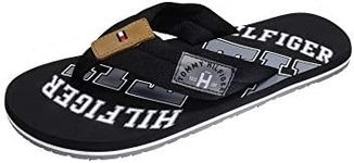 Tommy Hilfiger Men Essential TH Beach Sandal Flip-Flops Pool Slides, Black, 11 US