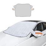 ICWEIMEI Car Windshield Snow Cover, 4-Layer Protection for Snow, Ice, Frost, Sunlight, Large Magnetic Car Windshield Cover with Side Mirror Protector Fit for Large Cars, SUV, Truck, Van in All Weather