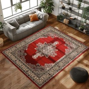 Tappeto orientale classico con un aspetto ottico, tappeto intrecciato con motivi orientali per il soggiorno, Colore: Rosso, Taglia: 160 x 230 cm
