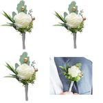 Huilimei White Rose Boutonniere for Men Wedding Set of 4,Artificial Wedding Flower Boutonnieres with Pins for Groom and Best Man Wedding Anniversary Celebration,Prom,Party,Home Decoration (4)