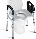 Raised Toilet Seat with Handles, 450lb Toilet Seat Risers for Seniors, Adjustable Height & Width, Extra Support Bars, Padded Seat, V-Opened Handicap Elevated Toilet Seat for Pregnant, Fits Any Toilet