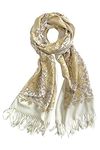 Women's Embroidered Oversize Tassel Shawl Scarf (#3-Beige)