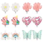 Unicorn Clip On Earrings for Girls, Girls Butterfly Jewelry Dress Up Earrings and Princess Flower Play Earrings Set for Kids, 6 Pairs