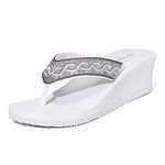 Ampeo Women's Wedge Sandals Rhinestone Thong Platform Flip Flops, B.white, 5