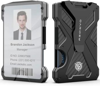 Oaridey Minimalist Wallet for Men- Slim Aluminum Metal Money Clip with Clear ID Card Holder, Carbon Fiber Wallet, RFID Blocking, Holds up 15 Cards Cash Clip, Ultra-Thin Tactical Black,