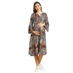 MomToBe Women's Rayon Maternity Dress/Pregnancy Dress/Easy Breastfeeding Dress/Western Dress with Zippers for Nursing Pre and Post Pregnancy (Multicolor | Large)