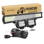 SKYWORLD Quad Row 20 inch 510W LED Light Bar IP67 Waterproof Off Road Led Bar Flood Spot Combo Beam for Truck ATV 4x4 + 2 x 18W 4 inch Spot LED Pods Work Light with Wiring Harness Kit