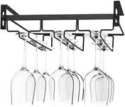 Kamehame Wine Glass Rack Under Cabinet, Nail Free Hanging Stemware Rack Metal Glasses Holder Storage Hanger for Kitchen, Bar(3 Rows, Black)