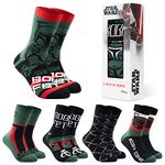 Disney Mens Socks Baby Yoda Crew Socks 5 Pack Star Wars Ankle Socks Size 6.5-9.5 Mickey Mouse Soft Breathable Work Socks Boba Fett Star Wars Gifts for Men (Green Boba Fett)