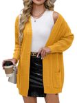 For G and PL Women's Cable Knit Open Front Long Sleeve Cardigan Sweater with Pocket Yellow S